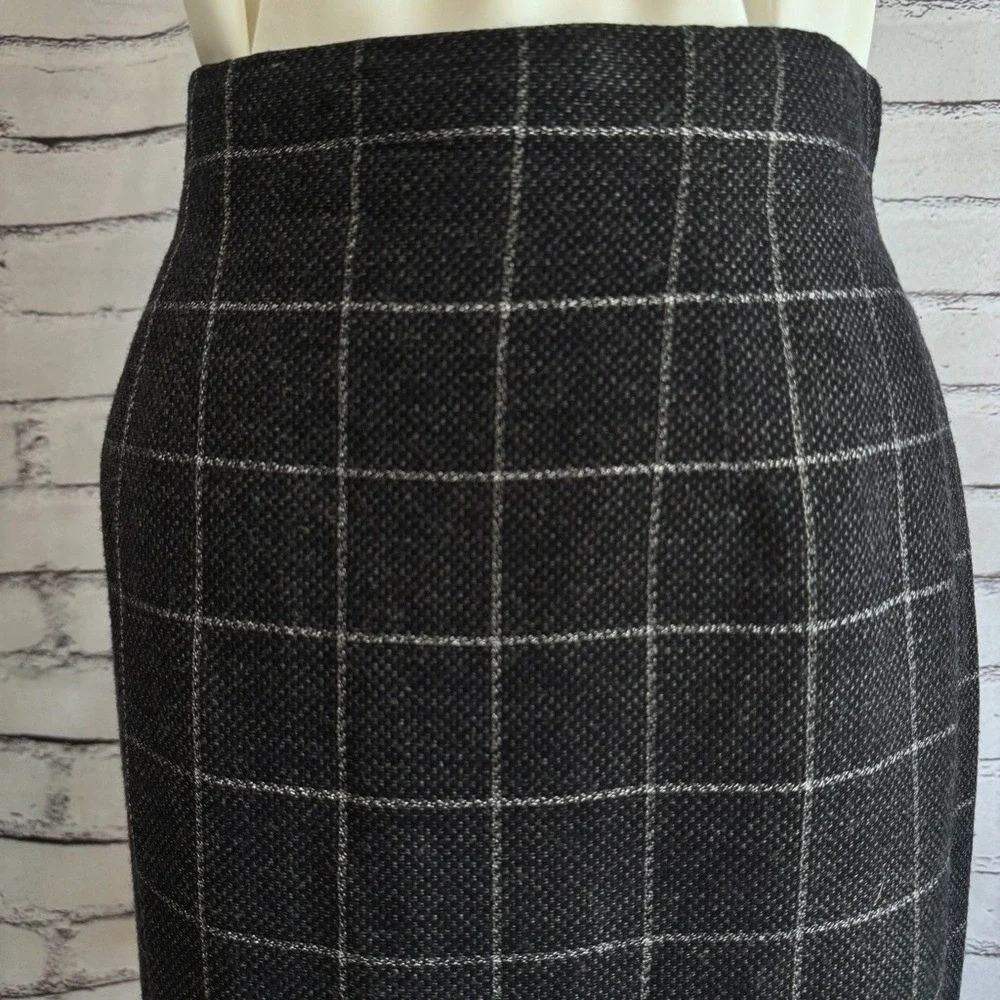 Vintage Wool Windowpane‎ Pencil Skirt High Waist Gray Career Academia Size 8